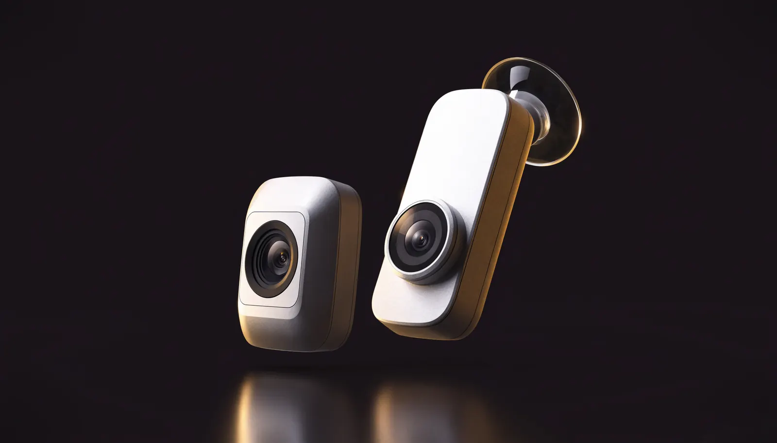 A compact reversing camera and a dash camera with a suction mount