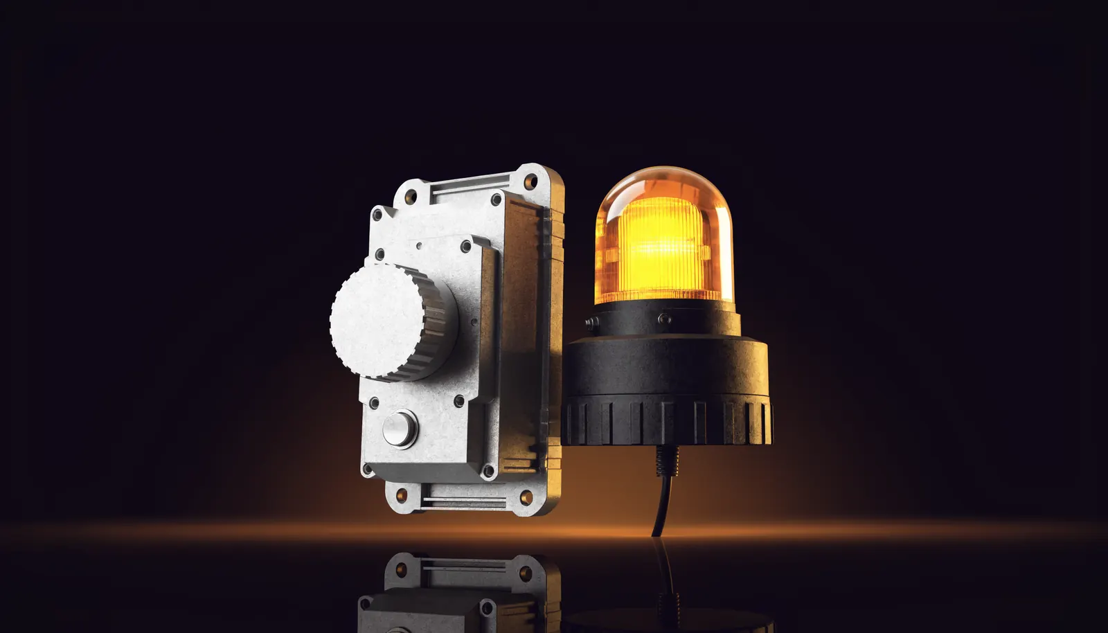 A heavy duty battery isolator switch beside an amber rotating beacon